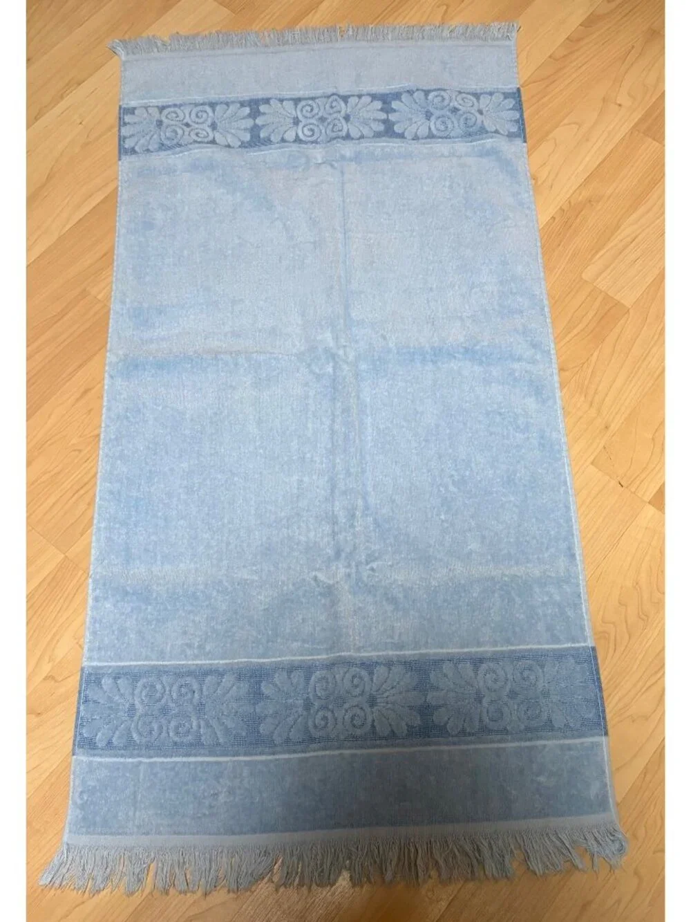 Vintage Cannon Monticello Santa Cruz Lt. Blue Decorative Bath Towel Fringe Trim